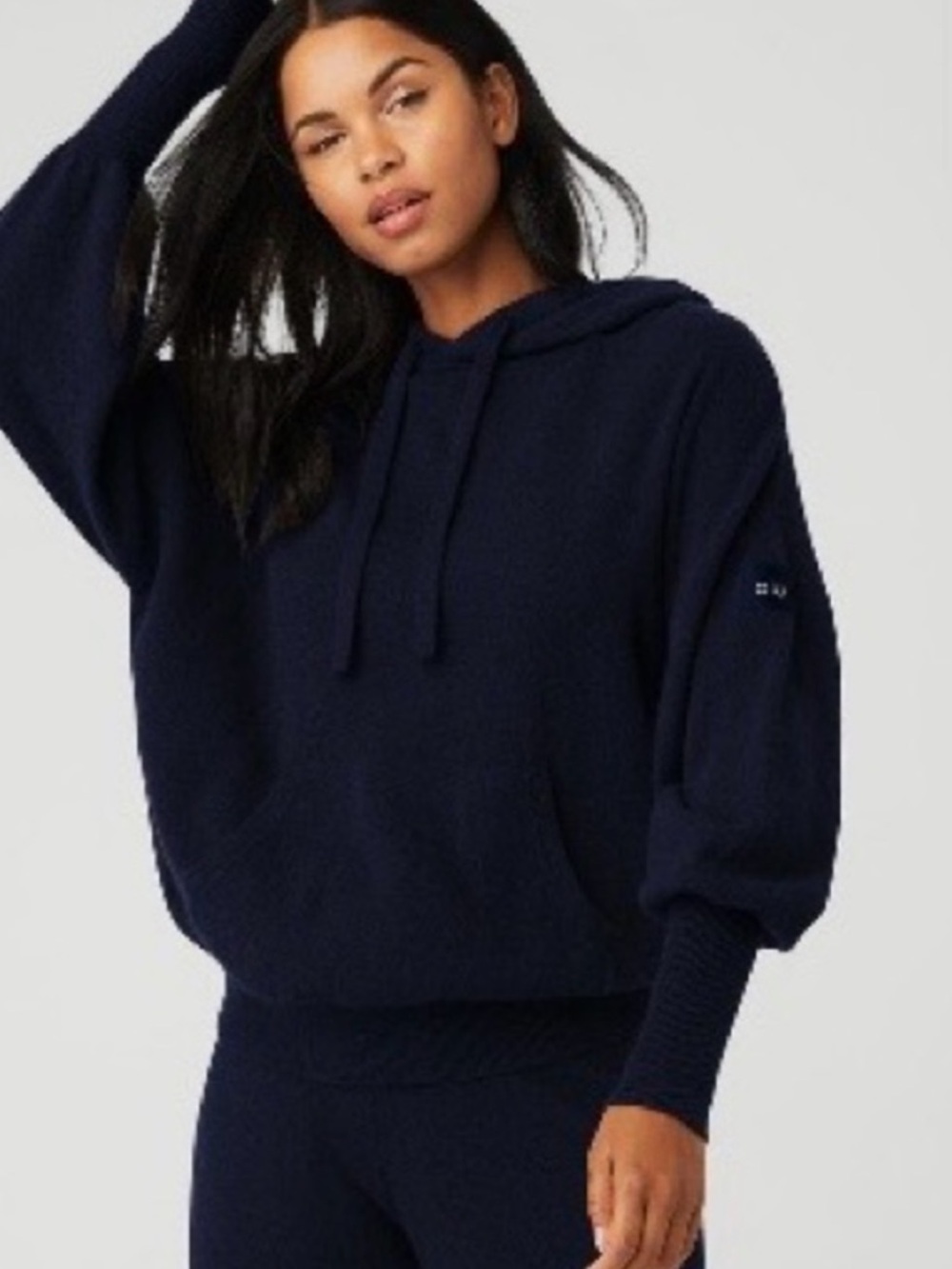 Alo Yoga Jetset Cashmere Navy Blue Hoodie Sweater Women’s Small